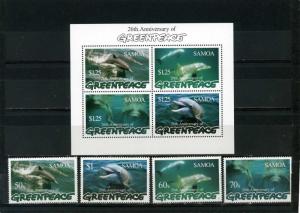 SAMOA 1997 FAUNA DOLPHINS GREENPEACE  SET OF 4 STAMPS & S/S MNH