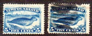 Newfoundland 1880-96 SC 54 dark blue, cat. $10.00, SC 55 m/m, F+, cat. $65.00