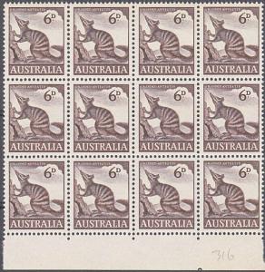 AUSTRALIA 1960 6d Anteater SG316 MNH block of 12...........................55187