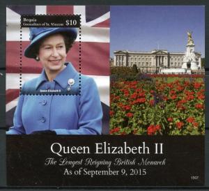 Bequia Gren St Vincent Stamps 2015 MNH Queen Elizabeth II Longest Reign 1v S/S