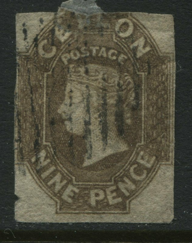 Ceylon QV 1859 9d lilac brown used