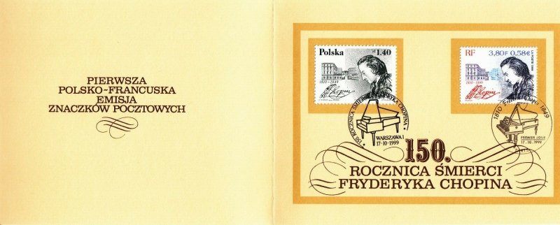 Poland 1999 Special Folder Pack Stamps Scott 3484 Frederic Chopin Music France