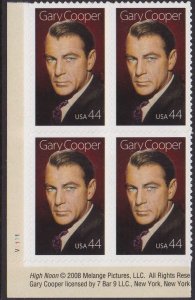 4421 Gary Cooper Plate Block MNH