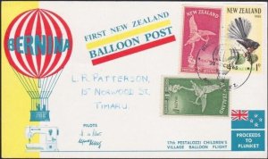 NEW ZEALAND 1968 Bernina Balloon flight postcard used......................B3829