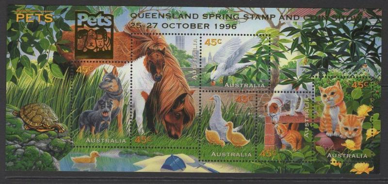 AUSTRALIA SGMS1651 1996 AUSTRALIAN PETS O/P QUEENSLAND STAMP SHOW MNH