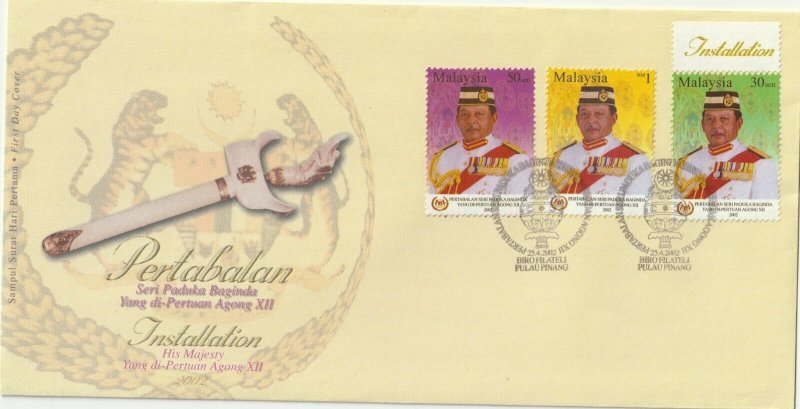 Malaysia 2002 Installation of The King XII FDC SG#1072-1074