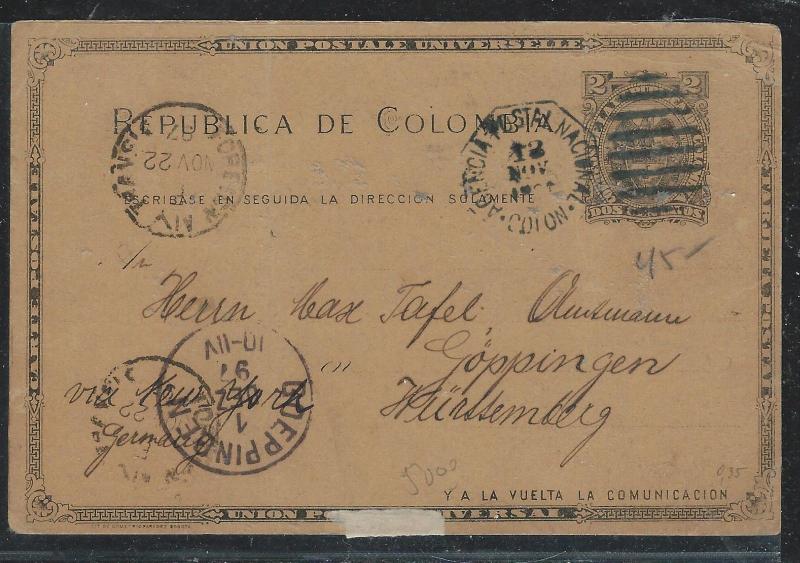 COLOMBIA(PP2706B) 1897 2C PSC  TO GERMANY