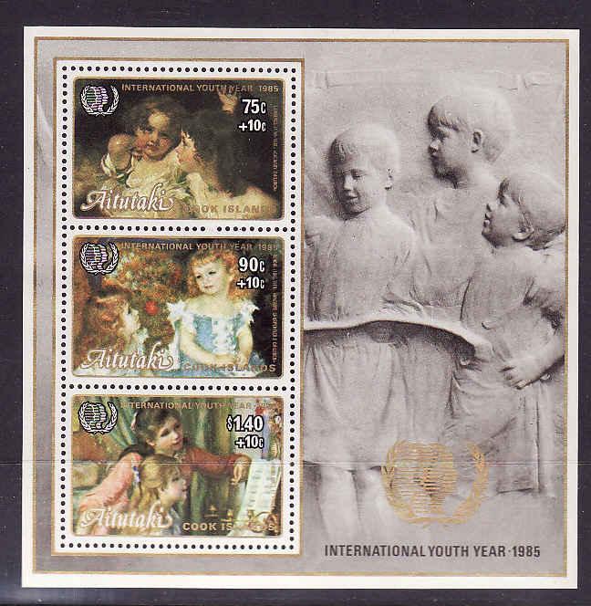 D1-Aitutaki-Sc#381-unused NH sheet-Int'l Youth Year-Renoir P