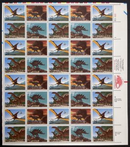 Lot of 10 Sheets 2422-2425 DINOSAURS Sheet of 40 US 25¢ Stamps MNH 1989