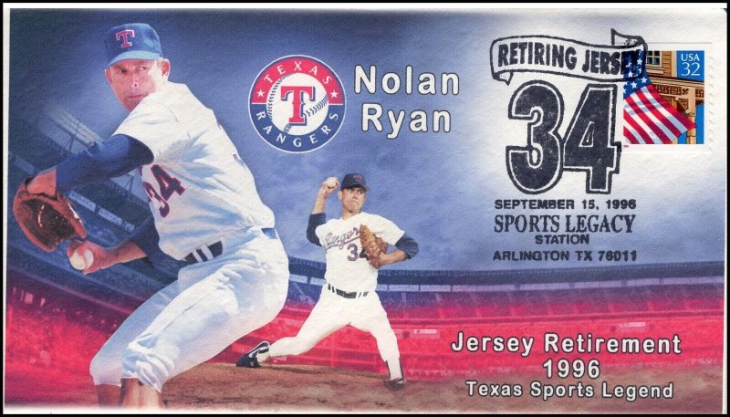 EVAO-001, 1969, Nolan Ryan, Retiring Jersey, Event Cover, Add-on Cachet,