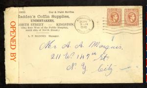 JAMAICA 1940 WW2 CENSORED COFFIN SUPPLIES AND UNDERTAKER CC Cover