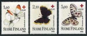 Finland B235-B237, MNH. Michel 993-995. Red Cross-1986. Butterflies.