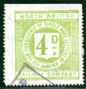 GB Scotland 4d Letter Stamp NORTH BRITISH RAILWAY Pale Apple Green Used LIME128