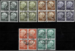 Germany 1957,Sc.#755 and more used, Heuss in block of four cv.€1670
