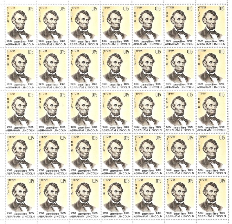 1965 India Sc400 15p Abraham Lincoln MNH full sheet of 35