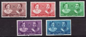 1939 Iran Sc# 871-75 Royal Wedding of Mohammad Reza Shah & Fausia MNH set Cv$44