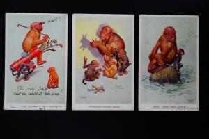 Great Britain Lot of 17 Early Action Monkey Multicolored Postcards