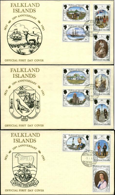 Falkland Islands Scott #360-#370 Set of 3 Official First Day Covers Port Stanley