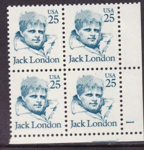 Great Americans Issue of 1986-94 25c Jack London Plate Number Block-4 VF/NH