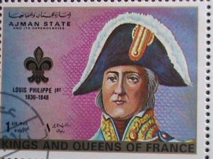 AJMAN STAMP-1972 KINGS AND QUEENS OF FRANCE -CTO SHEET VF-WITH SCOUT LOCO