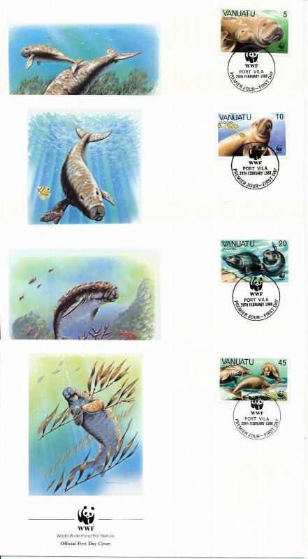 [53934] Vanuatu 1988 Marine life WWF Dugong  FDC 4 covers