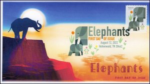 22-182, 2022 , Elephants, Digital Color Postmark, First Day Cover, Hohenwald, Te