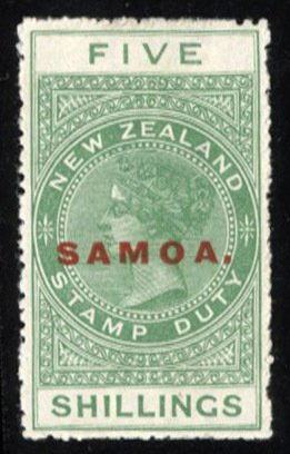 Samoa #123 Cat$22.50, 1914 5sh green, hinged