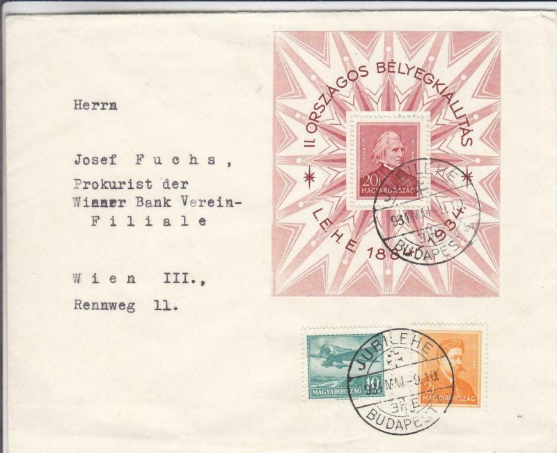 1934, Budapest, Hungary to Wein, Austria, Souvenir Sheet (24406)