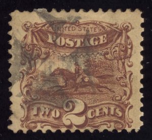 US Scott 113 Used 2c brown Pony Express Rider, G Grill Lot F055 bhmstamps