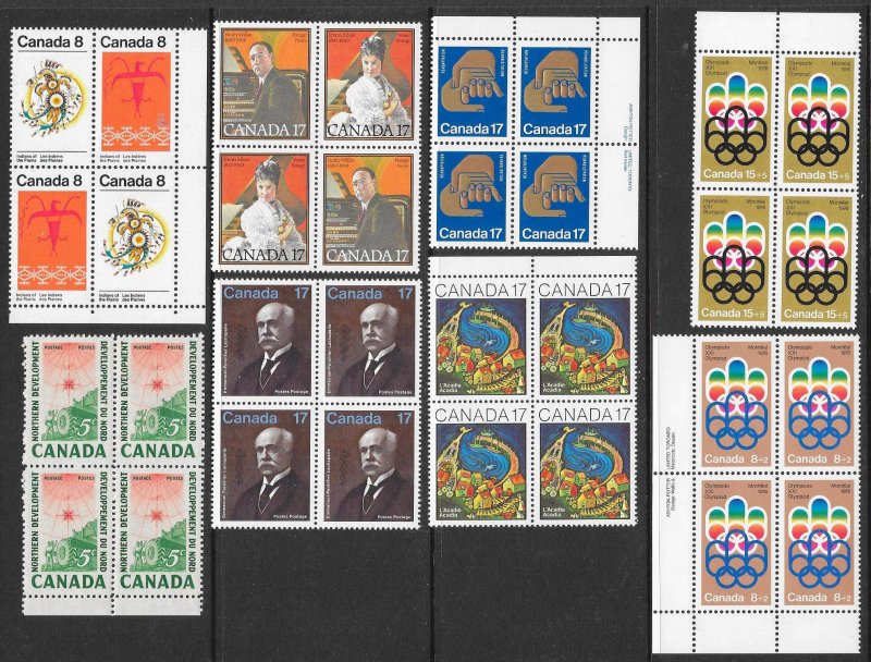 CANADA (230) Blocks and Imprint Blocks of 4 ALL Mint Never Hinged FV=C$73++