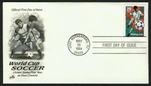 #2834 29c World Cup 94, Art Craft-Hand Cancel FDC **ANY 5=FREE SHIPPING**