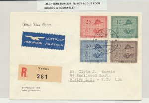 LIECHTENSTEIN 1953 SCOUT SET ON FIRST DAY COVER, SCARCE  (SEE BELOW) 