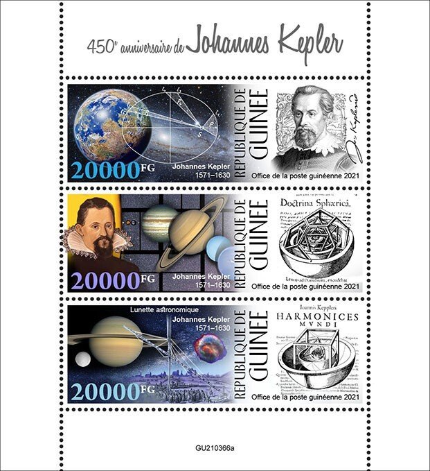 GUINEA - 2021 - Johannes Kepler - Perf 3v Sheet - Mint Never Hinged