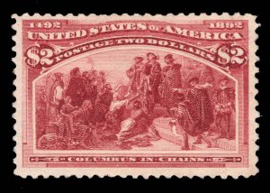 US STAMPS # 242 $2 COLUMBIAN MINT OG LH $1,100 LOT #9149
