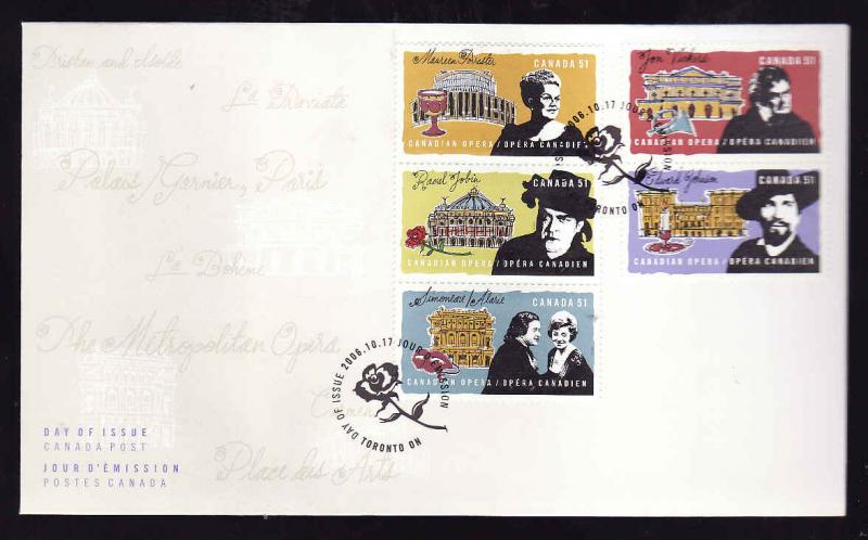 Canada-Sc#2178-82-stamps on FDC-2006-Opera-