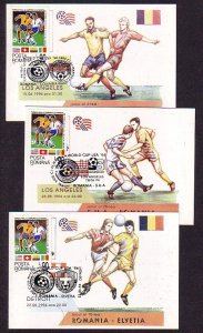 Romania, JUN/94. Soccer/Football, 19-22/JUN/94 Cancels on 3 Post Cards.