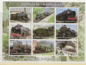 thematic stamps Trains  Madagascar 1999 sheet of 9 used 