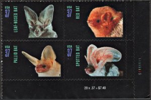 SC#3661-64 37¢ American Bats Plate Block: LR #S1111111 (2002) SA