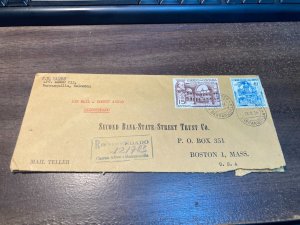 9-8 COLOMBIA 1956 REGISTERED COVER TO MAIL TELLER SECOND BANK STATE ST BOSTON MA