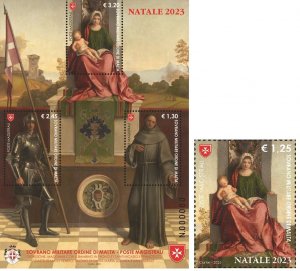 SMOM Order of Malta 2023 Christmas religion art stamp and block MNH