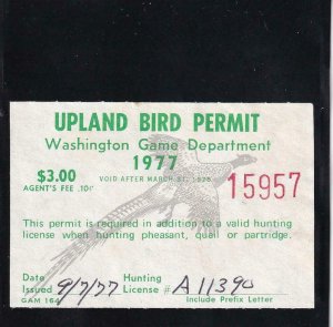 1977 WA State: Upland Bird Permit, Wooten #7 (43595)