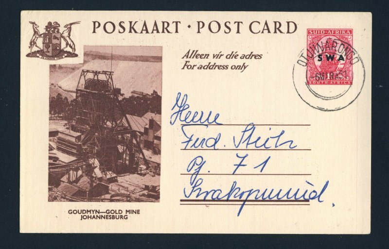 SOUTH WEST AFRICA 1951 Postcard OTJIWARONGO to SWAKOPMUND