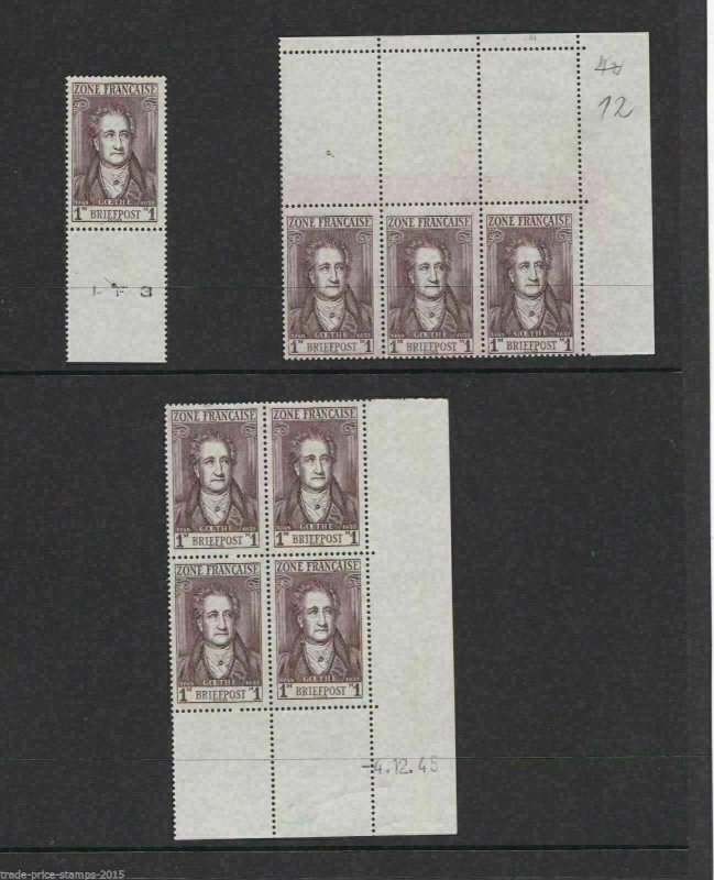 GERMANY FRENCH ZONE 1945 POETS UNMOUNTED MINT BLOCKS CAT £250+ REF R244 