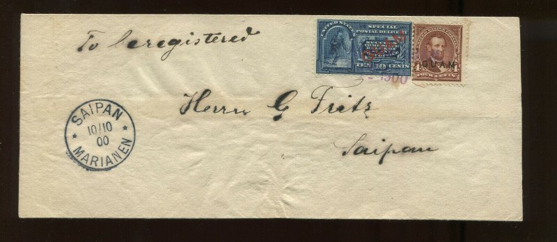 Guam Scott E1a & 4 Overprint Used Stamps on Nice Cover to Saipan Mariana Islands