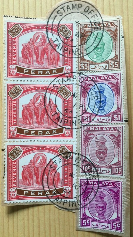 RARE MALAYA 1950 Perak Revenue $25 block of 3V on paper + 4V Perak M2924 