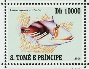 Fish Sao Tome Stamp Canthidermis Maculatus Rhinecanthus Aculeatus S/S MNH #3204