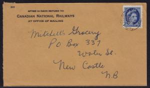 Canada - 1954 - Scott #341 - used on cover - CNR perfins RPO pmk