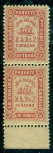 DANISH WEST INDIES Private Ship Facit LG20, 2r red, Pair, og, NH toned as normal