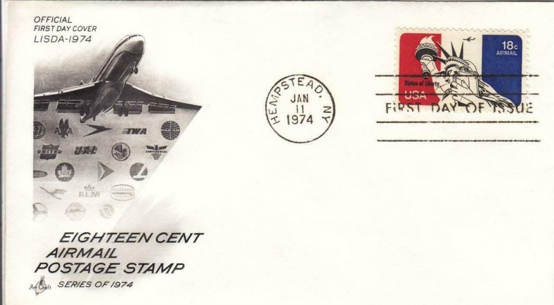 1974, 18c Airmail Postage Stamp, Artcraft, FDC (D14777)