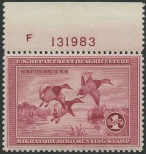 #RW2 VF+ OG NH SINGLE PLATE NO. CV $700 HV8697